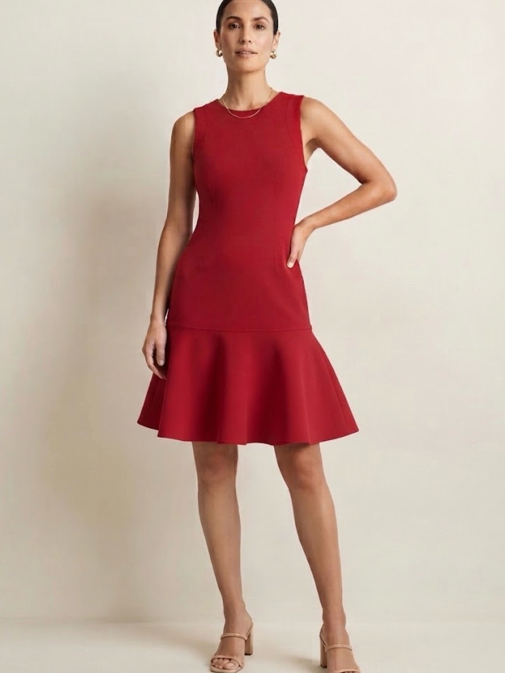 Tommy Hilfiger Red Sleeveless Flared-Hem Dress